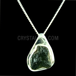 Moldavite Crystal Thick Sterling Silver Casing (22mm) pendant