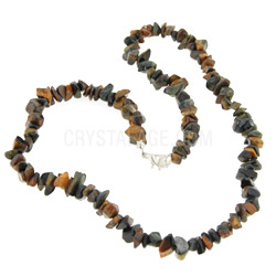 Blue Tiger Eye Gemstone Chip Necklace With Clasp