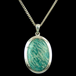32mm Thick Oval Amazonite and Silver Pendant