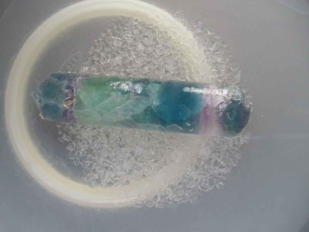 Cleansing a Fluorite wand in sea salt and water